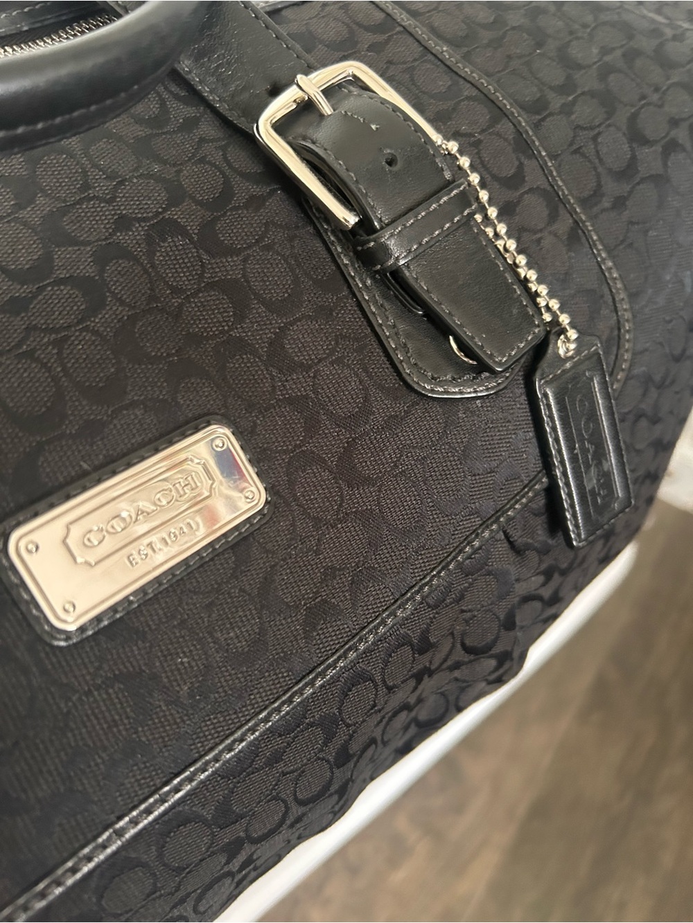 Coach Black Signature Logo Duffel with Leather Trim - Picture 2 of 11